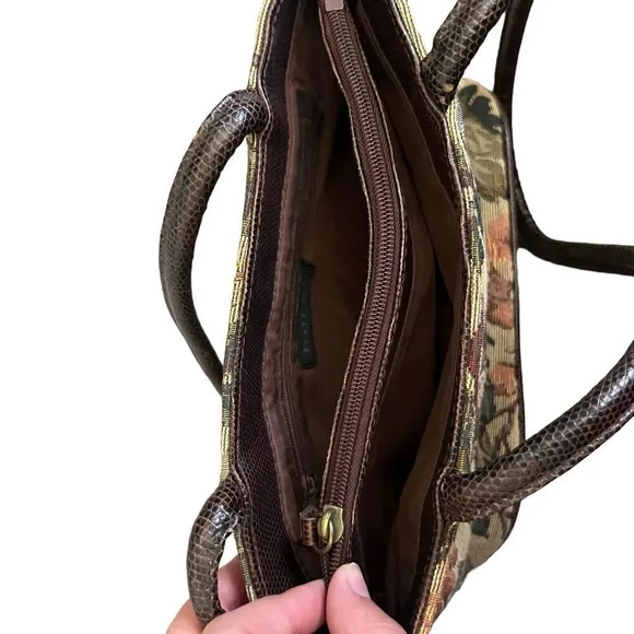 Vintage Bueno Tapestry Cottage Bag Shoulder Handbag Floral Brown Purse Medium - Picture 9 of 10